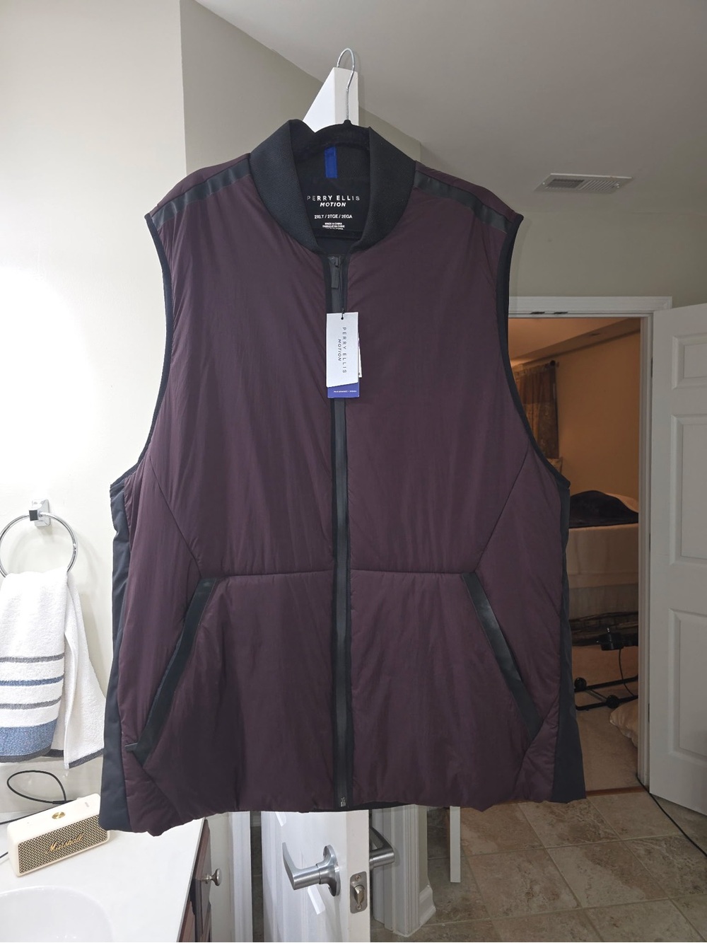 Perry Ellis Plum Quilted Vest with Black Trim